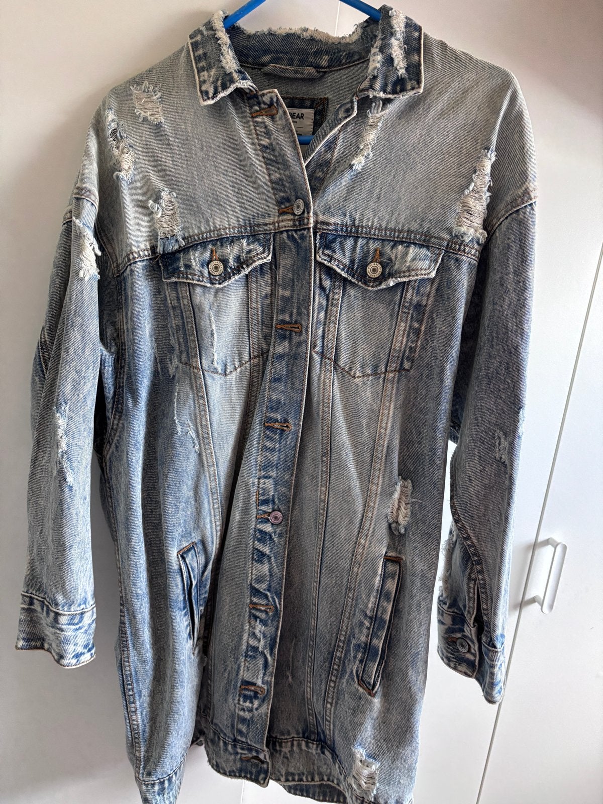 Pull&Bear lange waisted denim jas maat S, Ophalen of Verzenden, Zo goed als nieuw, Maat 36 (S), Blauw