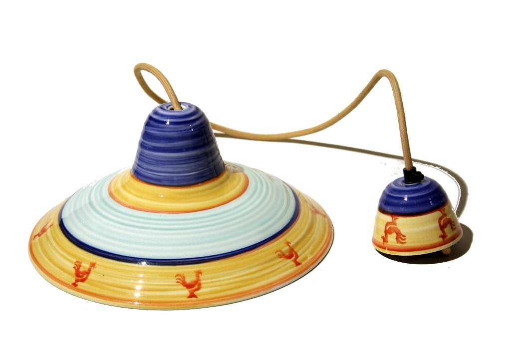 Brocante kippen hanglamp – Landelijke stijl, Steen/keramiek, E27 (groot), Ophalen of Verzenden, Landelijk