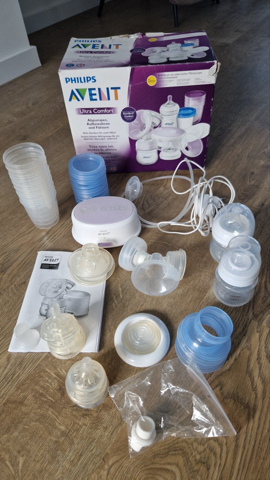 Philips Avent Ultra Comfort Dubbele Elektrische Borstkolf, Borstkolf, Zo goed als nieuw, Inclusief flessen, Philips Avent