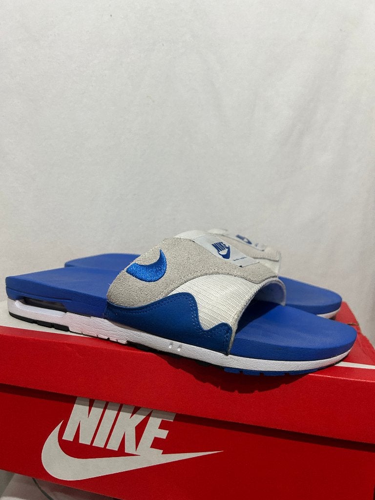 ALS NIEUW Maat 49,5 - Nike Air Max 1 Slide Royal Blue, Kleding | Heren, Schoenen, Nike, Zo goed als nieuw, Nike, Nike