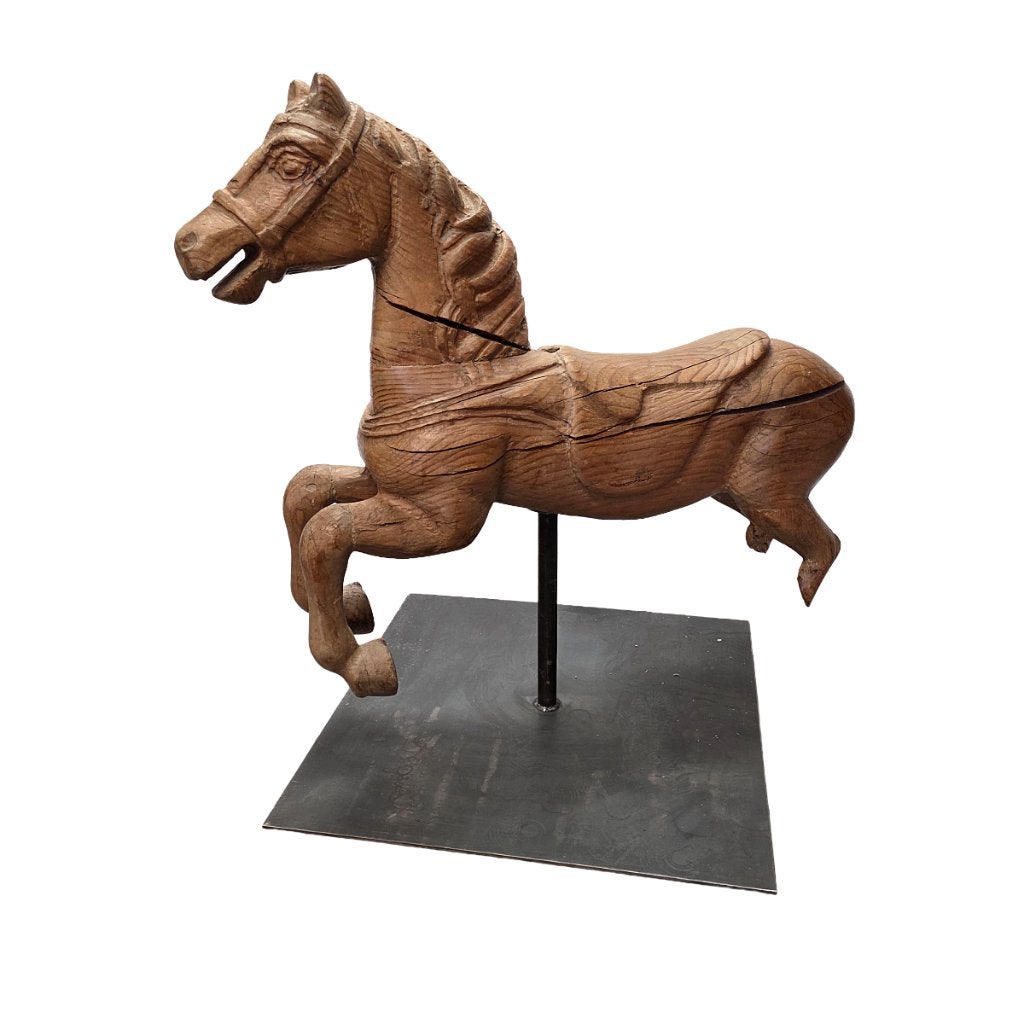 Antiek houten carrousel paard op standaard, Ophalen