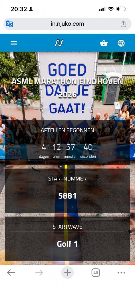 Ticket Marathon Eindhoven, Eén persoon, Oktober