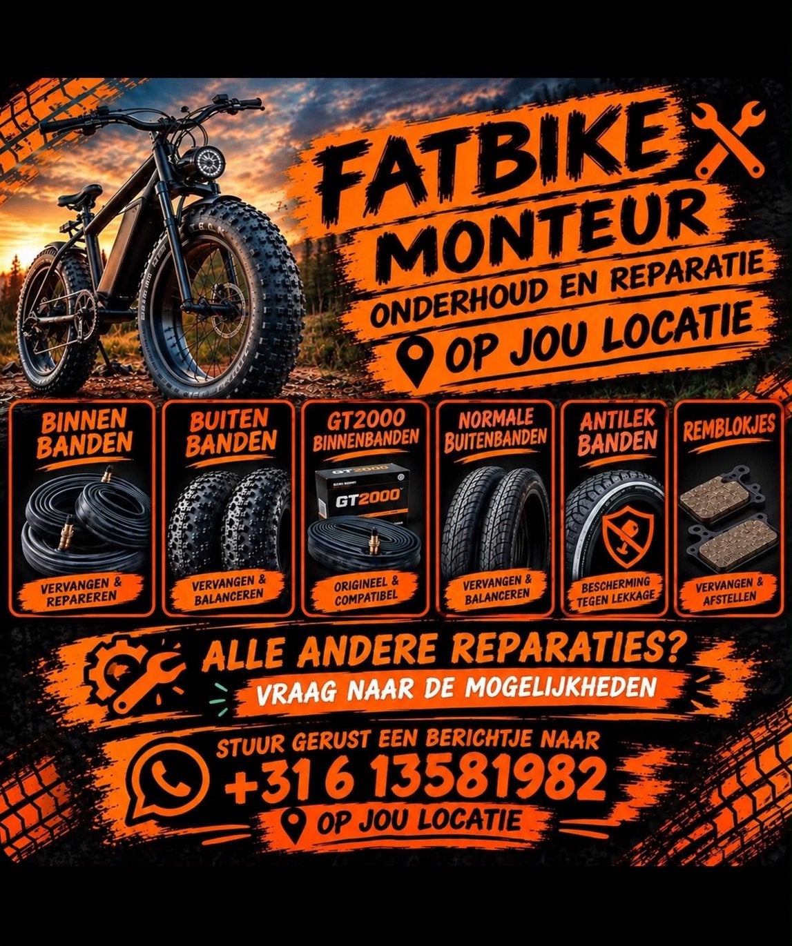 Fatbike reparatie op locatie, 59 cm of meer, Ophalen, Nieuw, Overige merken