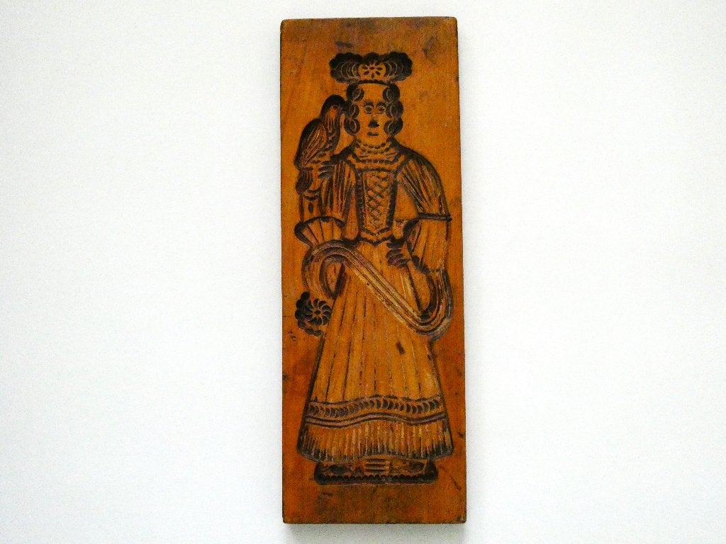 Koekplank / speculaasplank Vrijer en Vrijster 52 cm., Houtsnijwerk, Handgemaakt, Hout, Bruin