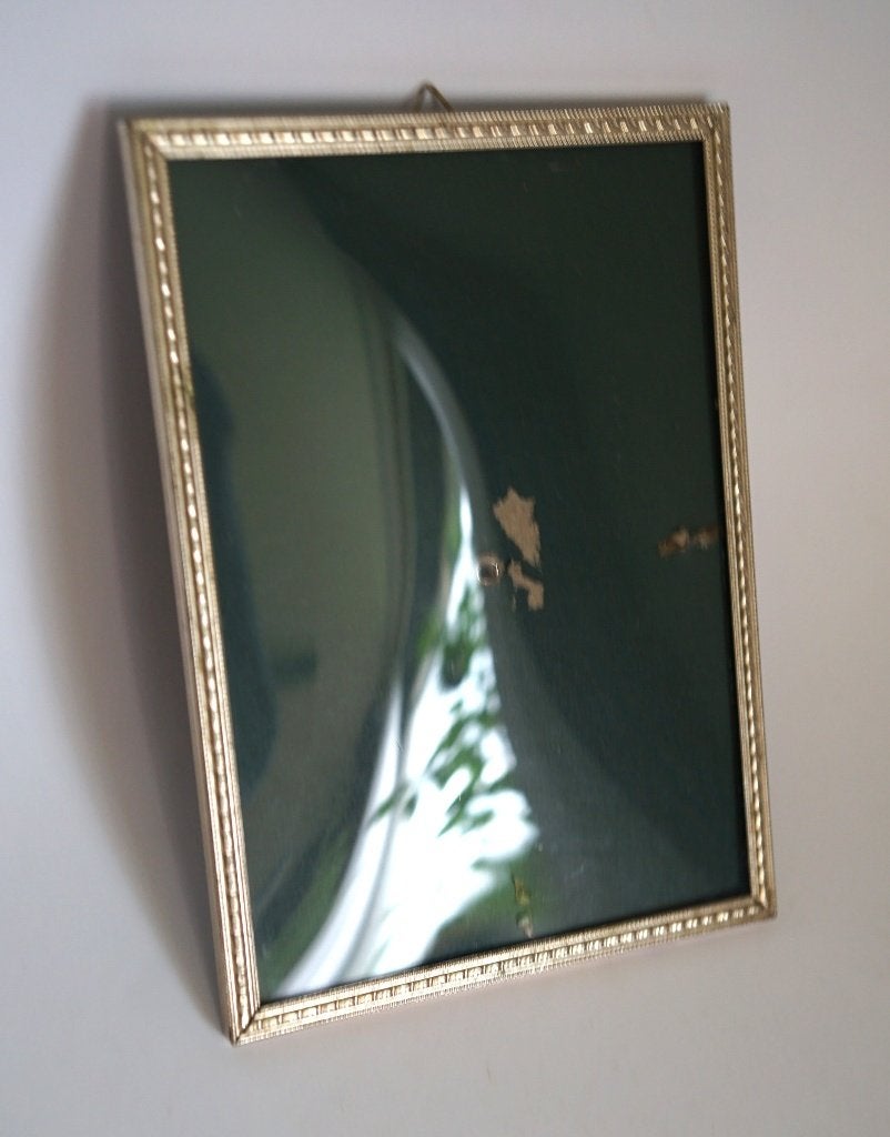 vintage zilverkleurig bol glas metaal fotolijst., Gebruikt, Met glas, Ophalen of Verzenden, Glas