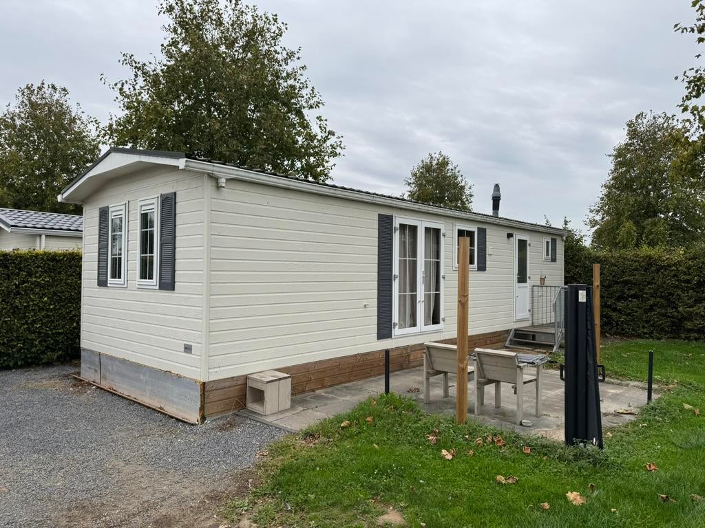 Stacaravan Maat chalet drie slaapkamers en NETJES!, Ophalen, Overige typen, Zo goed als nieuw, 4 tot 6 meter
