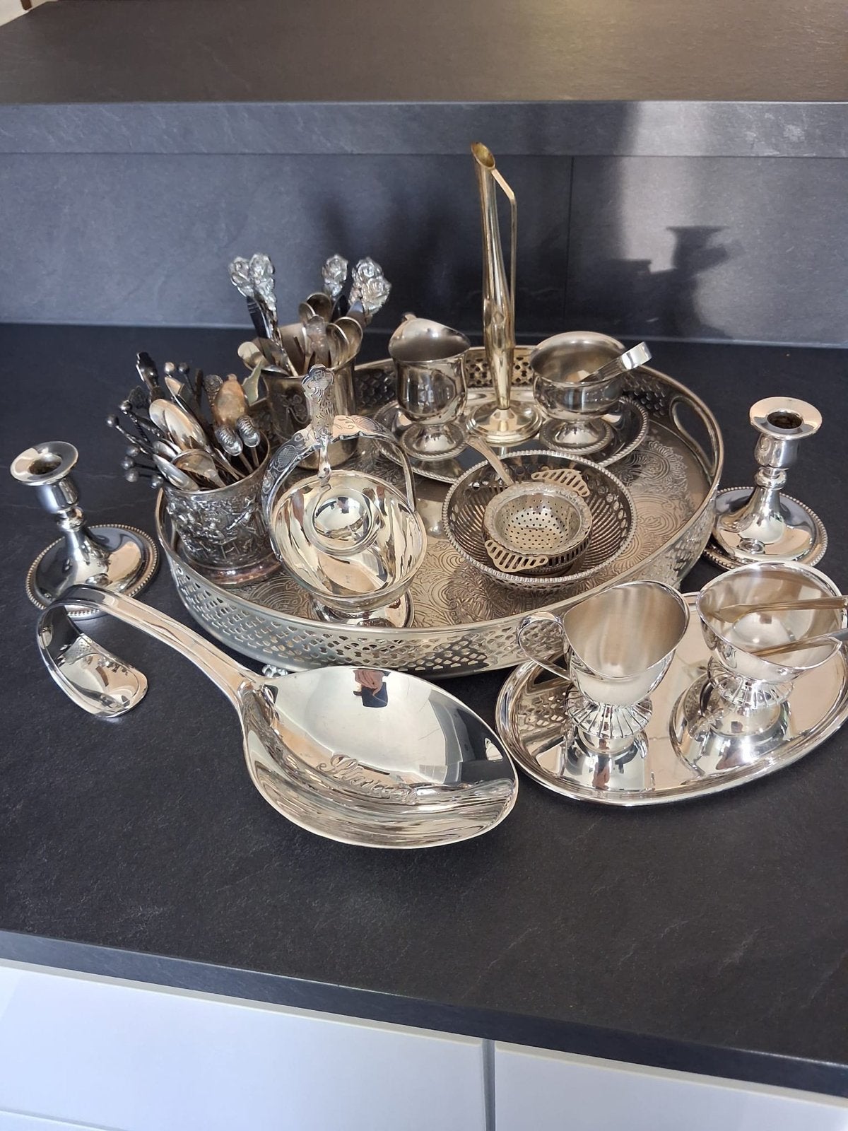 Verzilverd theeservies chippendale en diversen verzilverd, Ophalen, Zilver