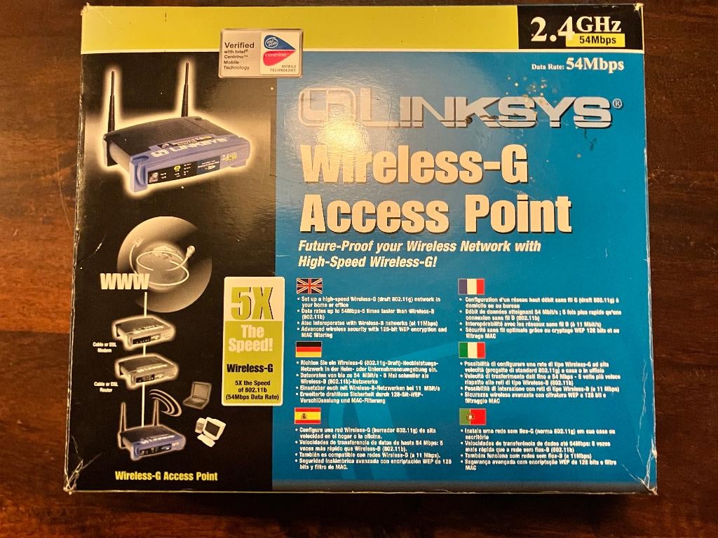 Linksys WAP54G‑EU Wireless‑G Access Point – Compleet in doos, Computers en Software, Routers en Modems, Zo goed als nieuw, Router met modem
