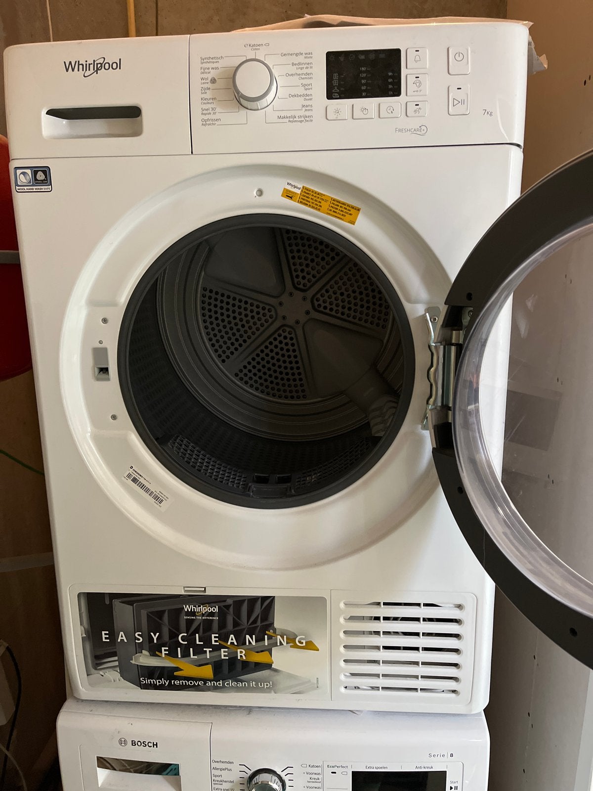 Whirlpool FreshCare+ condensdroger 7kg, Witgoed en Apparatuur, Wasdrogers, Ophalen, 6 tot 8 kg, Zo goed als nieuw, Voorlader