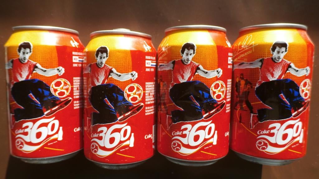 Ruud van Nistelrooy - 4 blikjes Coca Cola 360 - UNIEK, Ophalen of Verzenden, Zo goed als nieuw, Gebruiksvoorwerp