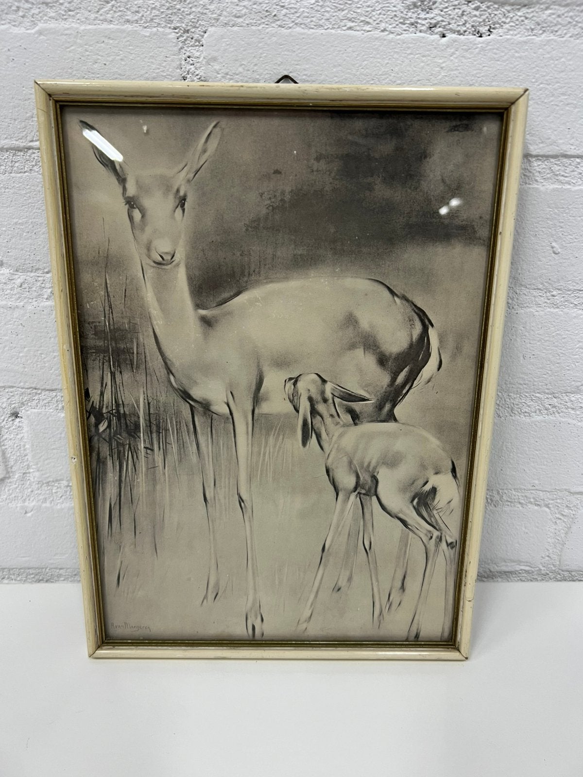 Te Koop : Prent Tekening Hertje met Jong - Han Van Meegeren, Antiek en Kunst, Ophalen of Verzenden, Reproductie