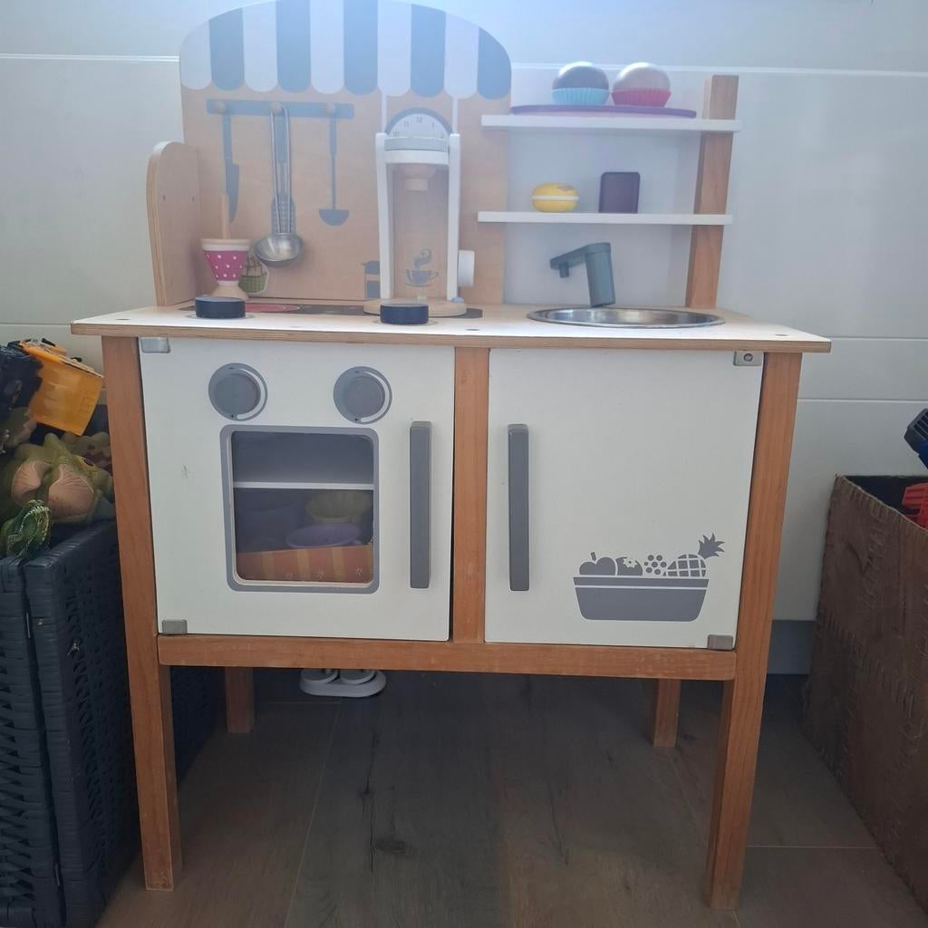 Houten Speelkeuken met Veel Keukenspulletjes, Ophalen of Verzenden, Gebruikt, Hout, Speelkeuken