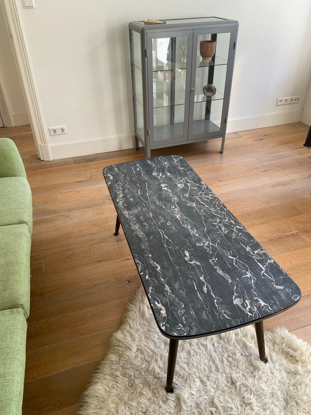 Vintage Salontafel met Marmerlook Blad, Overige materialen, Gebruikt, 100 tot 150 cm, 50 tot 100 cm