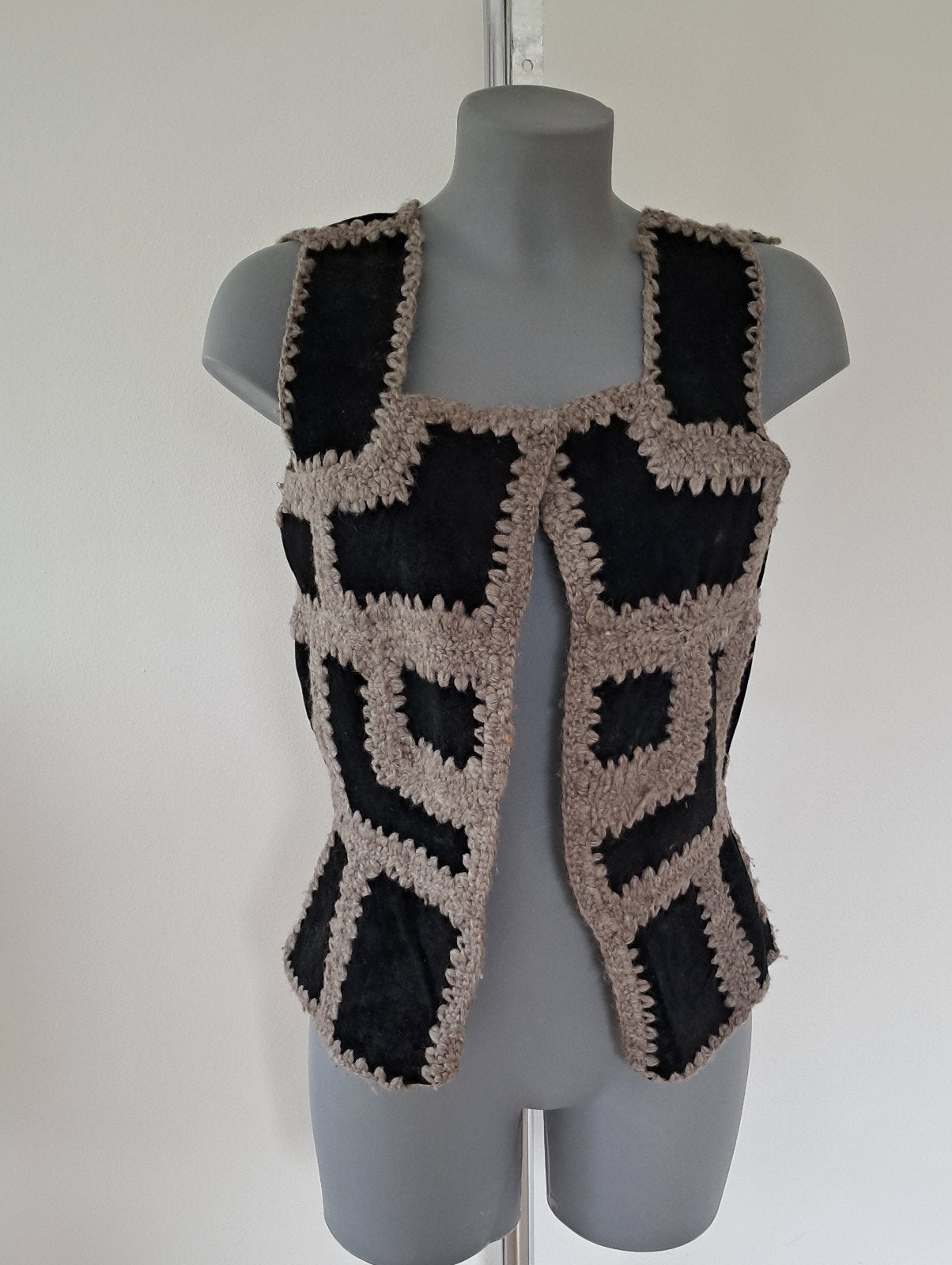 Uniek Jaren '70 Suède en Wol Gilet - Maat 36/38, Verzenden