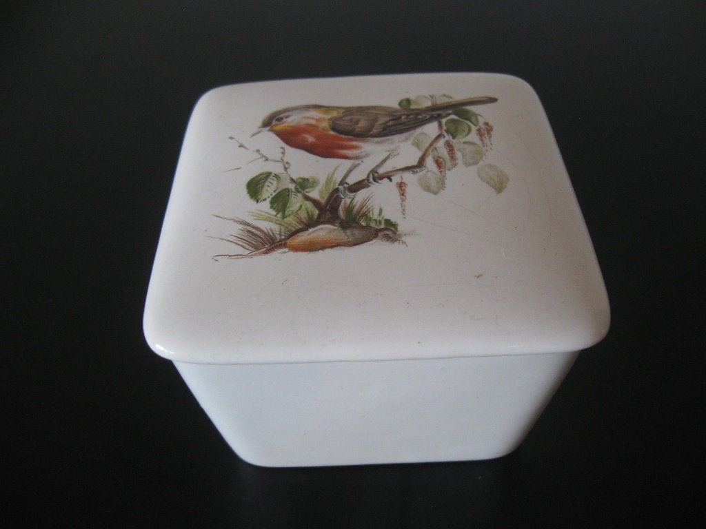 t Delftsche Huys Delfts Wit dekseldoosje met vogel, Ophalen of Verzenden