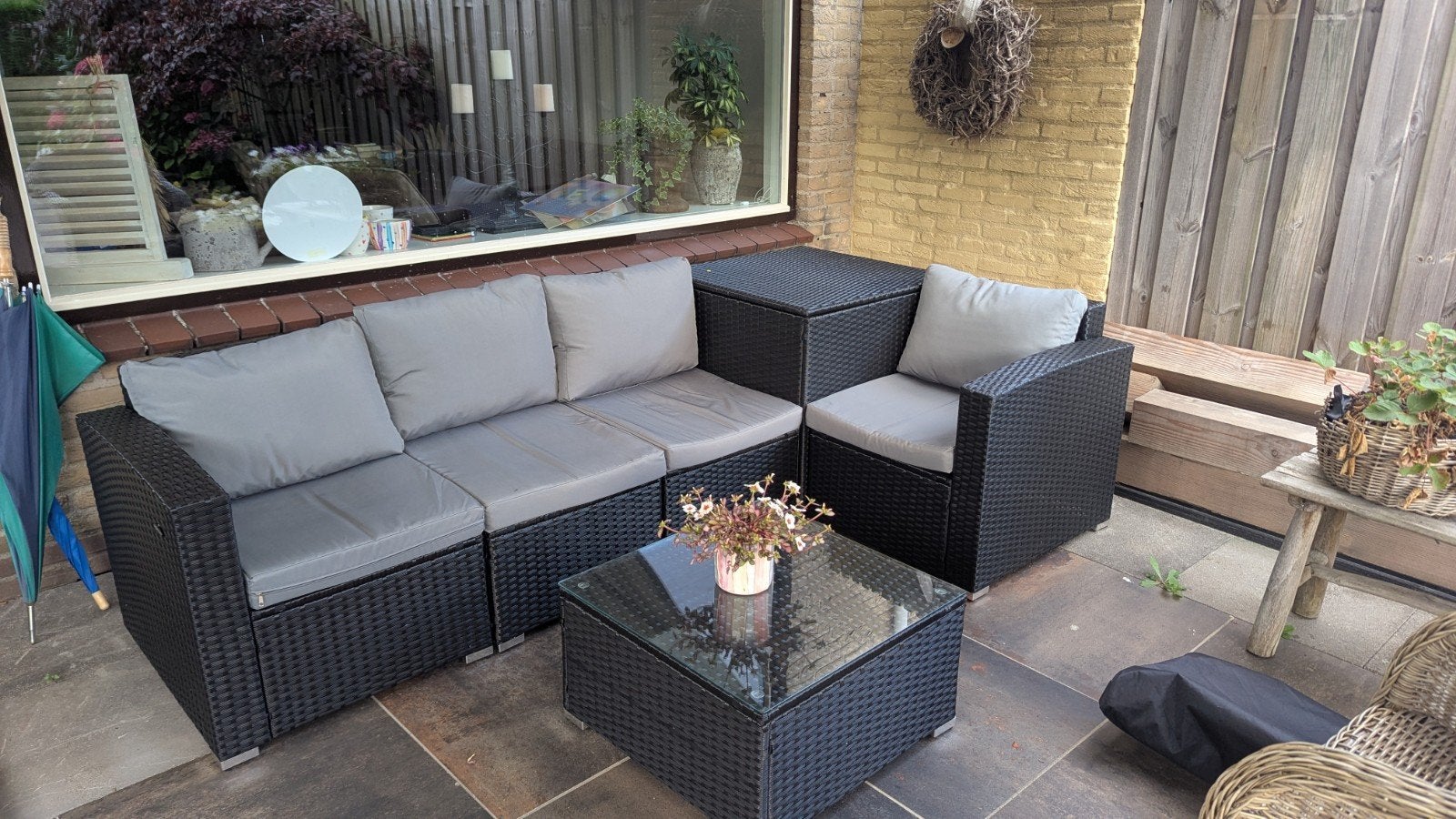 Zo goed als nieuw tuinset met afdekhoes, Ophalen, 4 zitplaatsen, Wicker, Tuinset