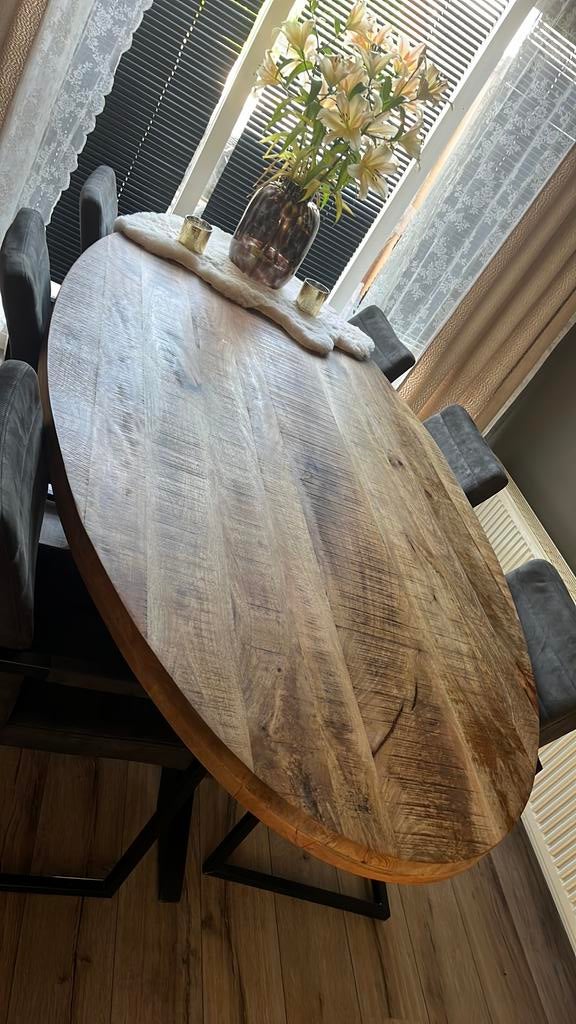 Mango hout ovale eettafel 6-8 pers, Ophalen, 100 tot 150 cm, 200 cm of meer, Zo goed als nieuw