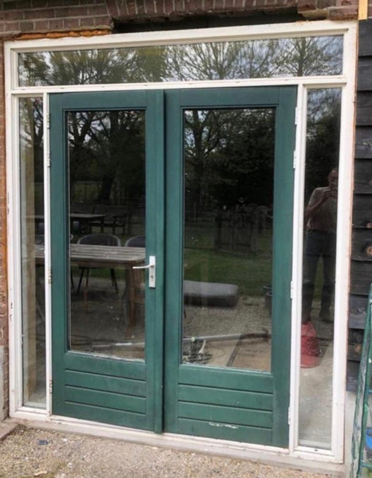 Openslaande tuindeuren, Doe-het-zelf en Verbouw, Kozijnen en Schuifpuien, Gebruikt, Deurkozijn, Inclusief glas, Hout
