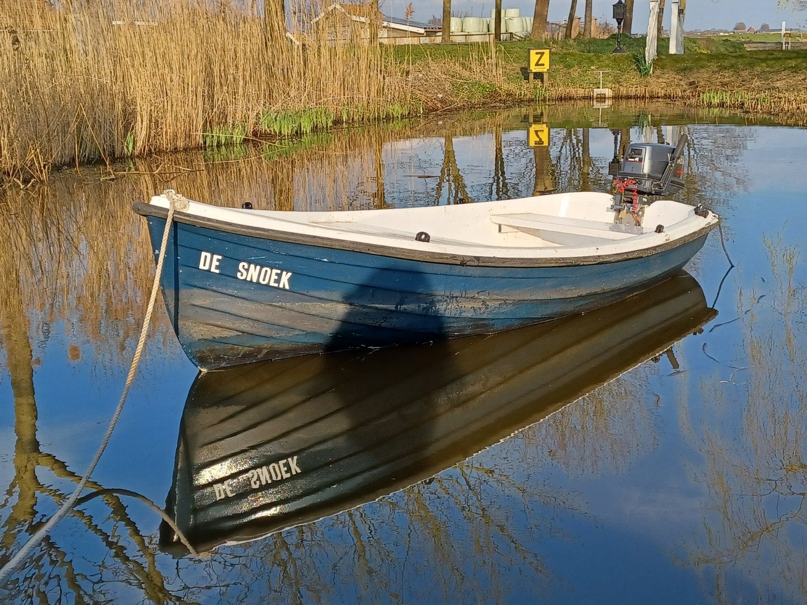Polyester boot 3,5 meter + Yamaha 4pk 2 takt motor, Ophalen, Gebruikt