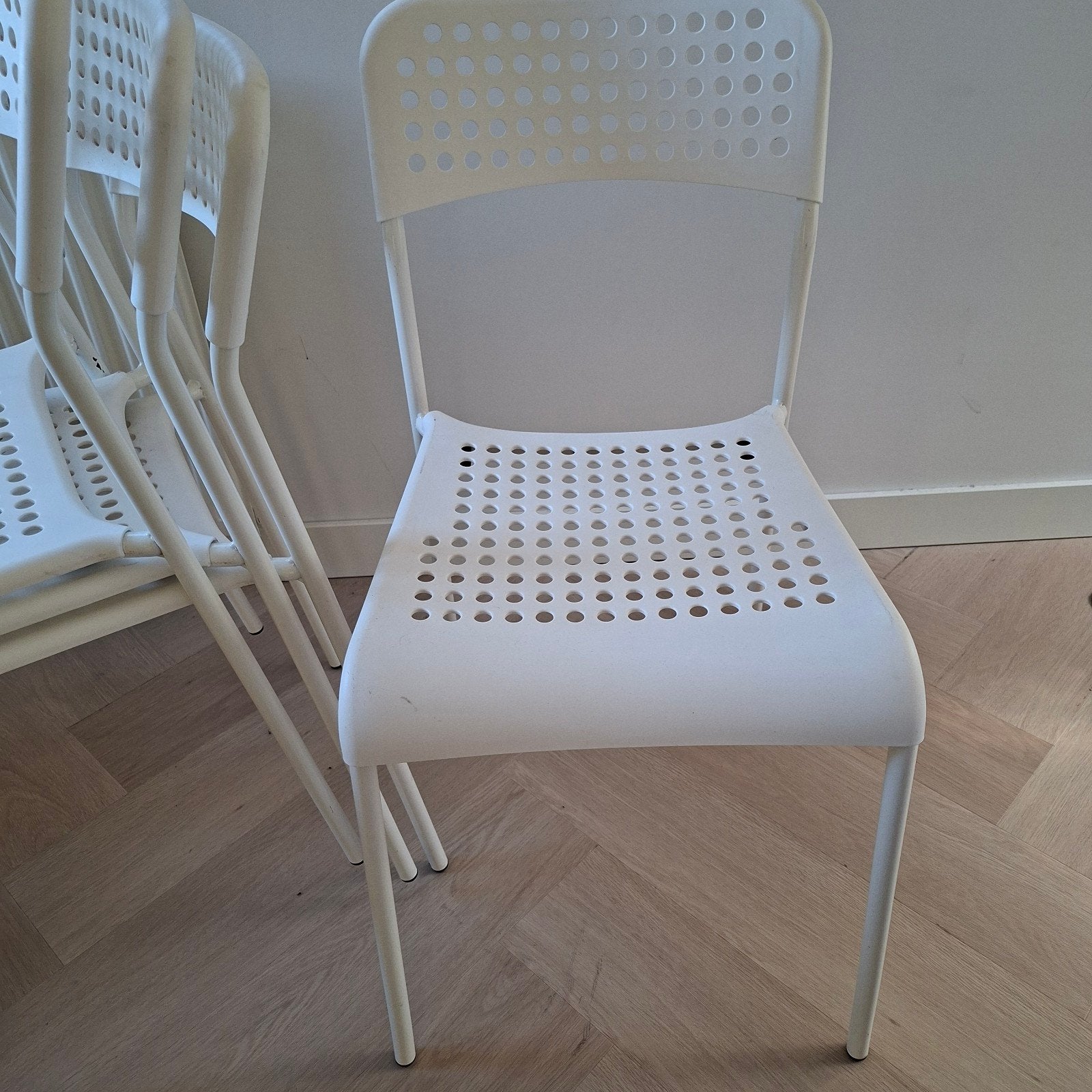 Witte IKEA Adde stoelen - Set van 4, Ophalen, Wit, Vier, Kunststof