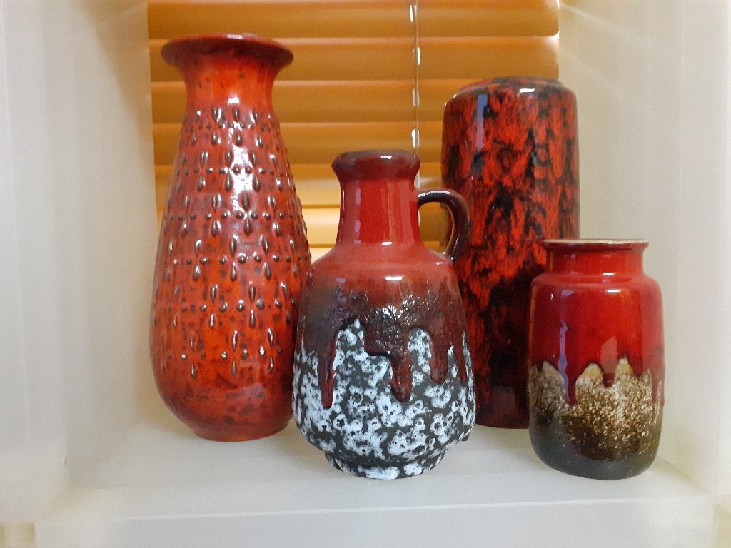 diverse jaren 70 design rood keramiek West Germany vaas, Verzamelen, Retro, Ophalen of Verzenden, Overige typen