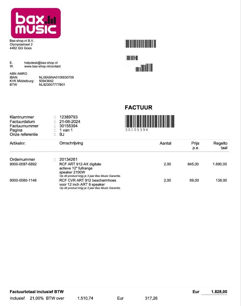 RCF ART 912-AX 2 actieve speakers  + hoezen + garantie", Ophalen, Zo goed als nieuw, 1000 watt of meer, P.A.