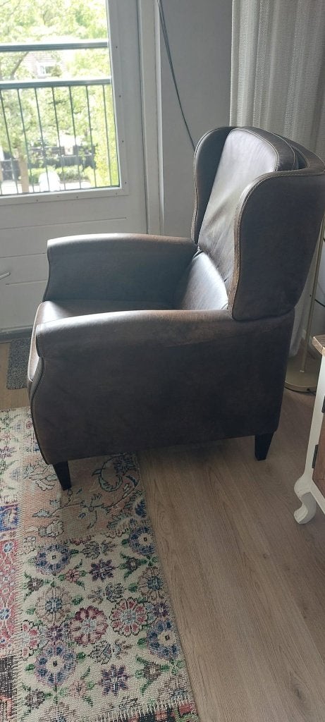 Te koop echt lederen stoel (oorfauteuil), Ophalen, Zo goed als nieuw, 75 tot 100 cm, Leer