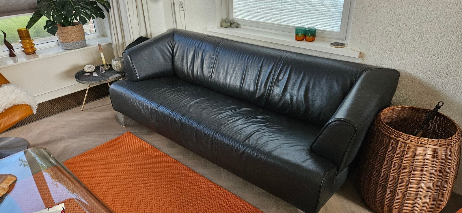 Rolf Benz 3-zits bank van leer - 205 cm breed, Huis en Inrichting, Ophalen, Gebruikt, Minder dan 75 cm, Driepersoons