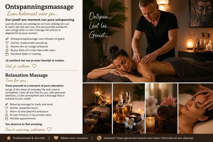 Ontspanningsmassage / Relaxation massage (home / salon), Ontspanningsmassage