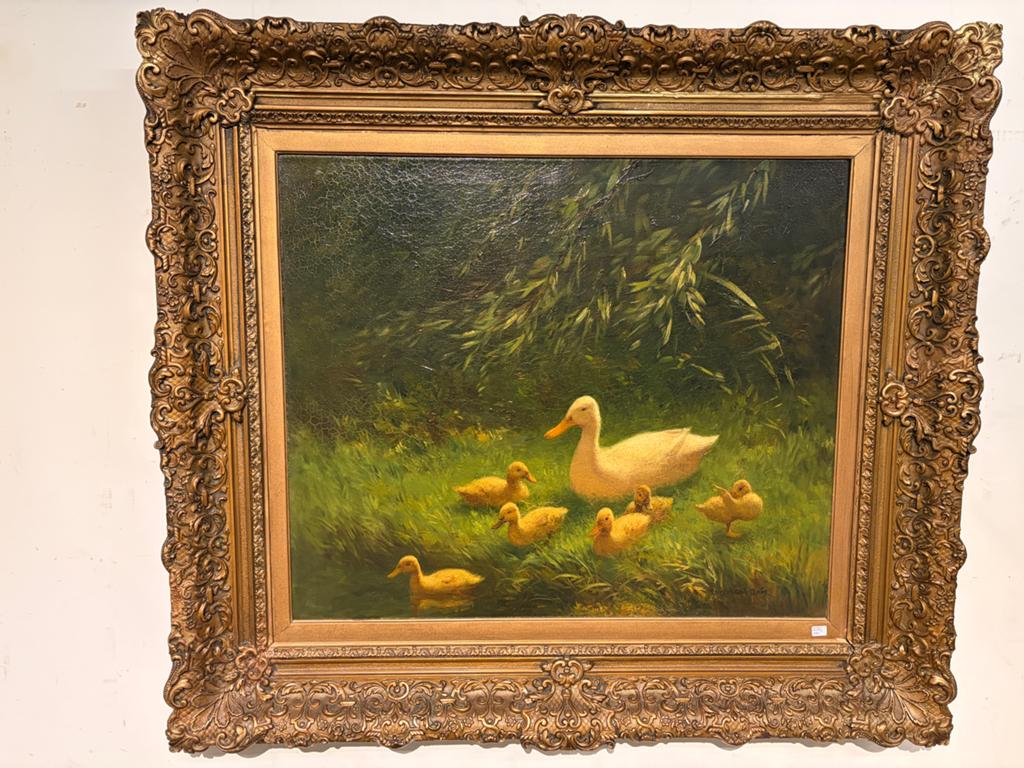 Schilderij Constant Artz: Eendenfamilie in Sierlijke Lijst, Antiek en Kunst, Kunst | Schilderijen | Klassiek, Ophalen