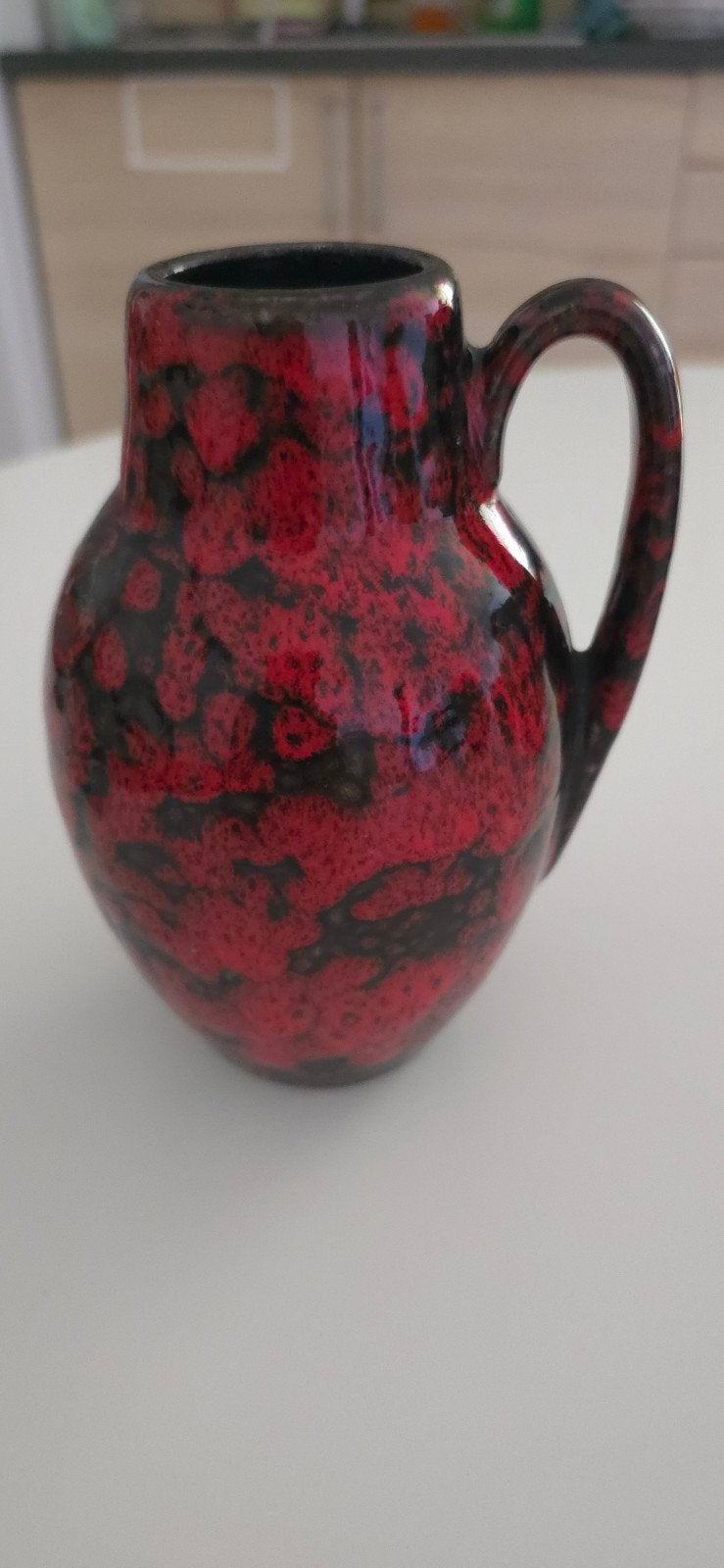 Vintage West Germany "Fat Lava" vaasje rood/zwart gespikkeld, Antiek en Kunst, Ophalen of Verzenden