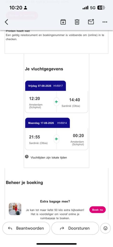 2 vliegtickets AMS - OLBIA (Sardinië, augustus), Twee personen, Vliegtuig, Met bestemming of datum