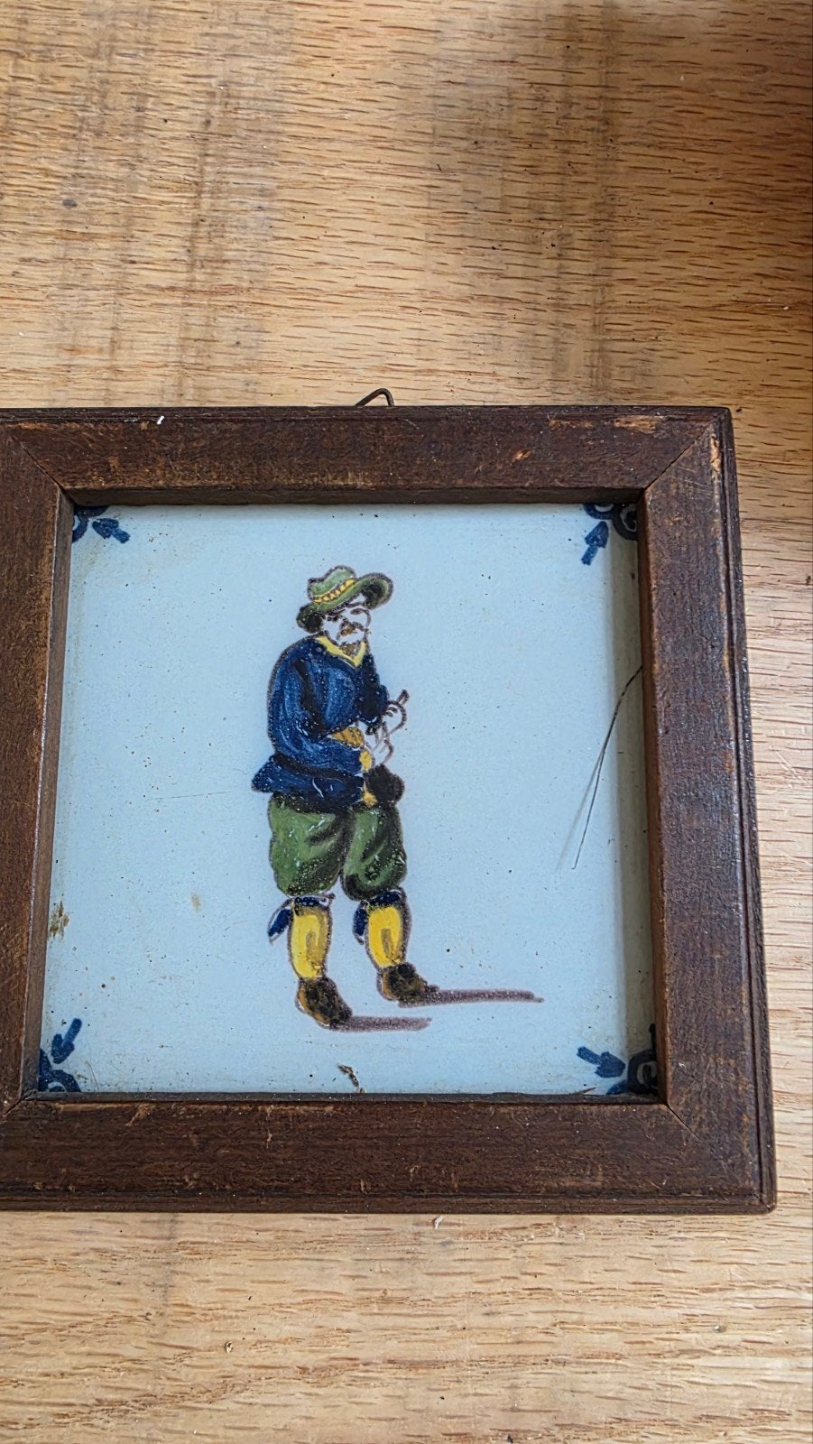 Delfts blauwe antieke tichelaar tegel, Ophalen of Verzenden