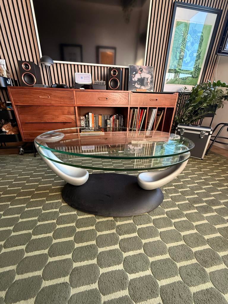 Vintage NAOS Papillon Draaibare Salontafel, Gebruikt, 100 tot 150 cm, Glas, Minder dan 50 cm