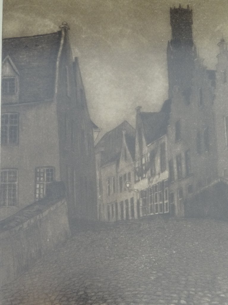 ets straatje Brugge voor 1918, Omer Coppens 1864-1926, Stadsgezicht, Ingelijst, 1900 - 1949, Verzenden