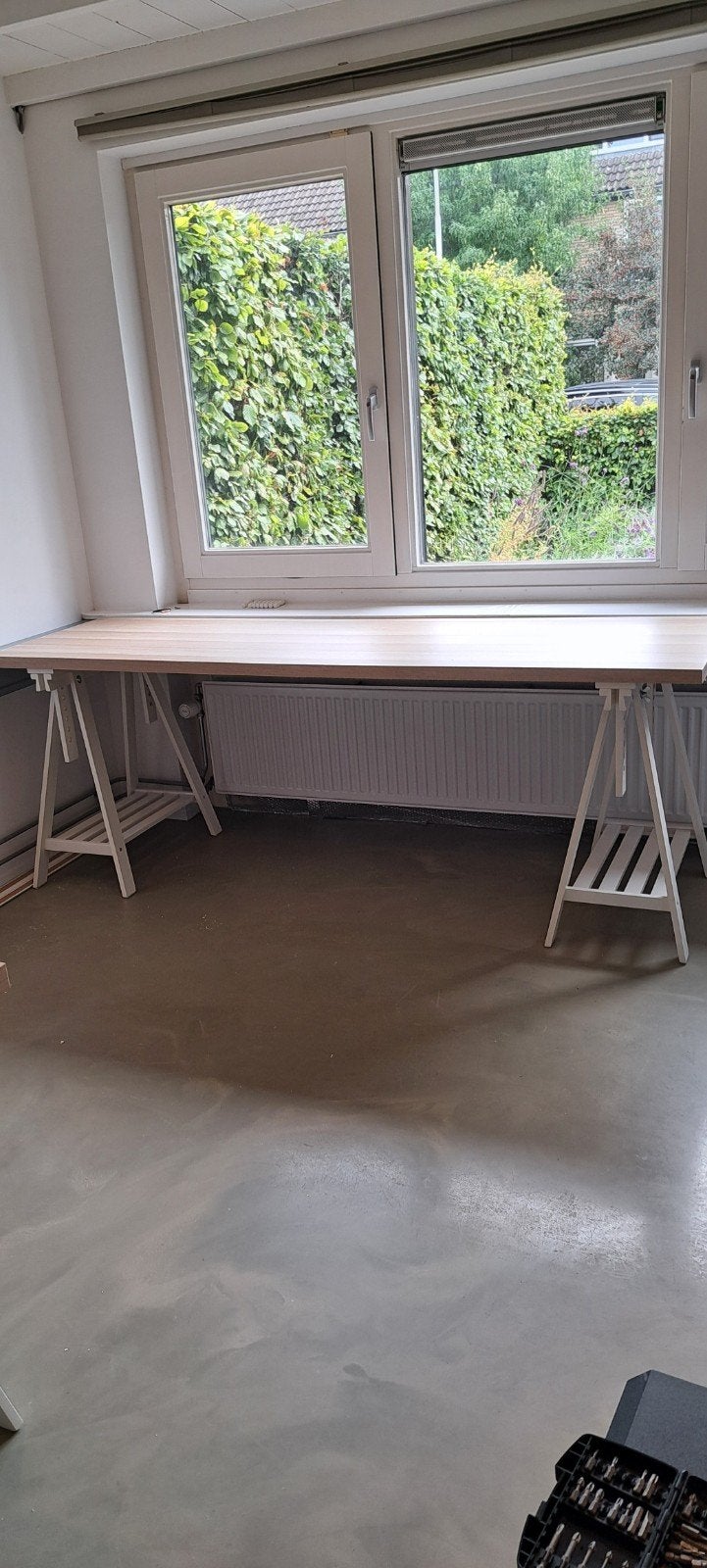 Bureau blad 200x60 met witte schragen, Ophalen, IKEA, 60 cm, 200 cm