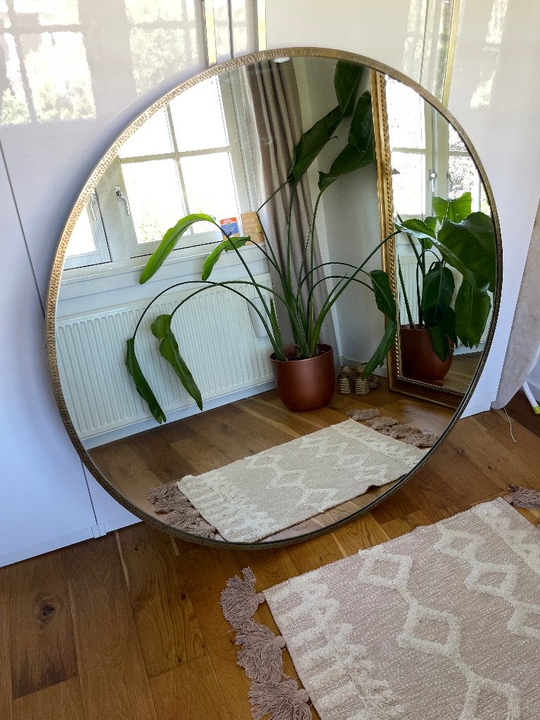 Grote ronde spiegel, Ophalen, 100 tot 150 cm, Rond, 125 cm of meer