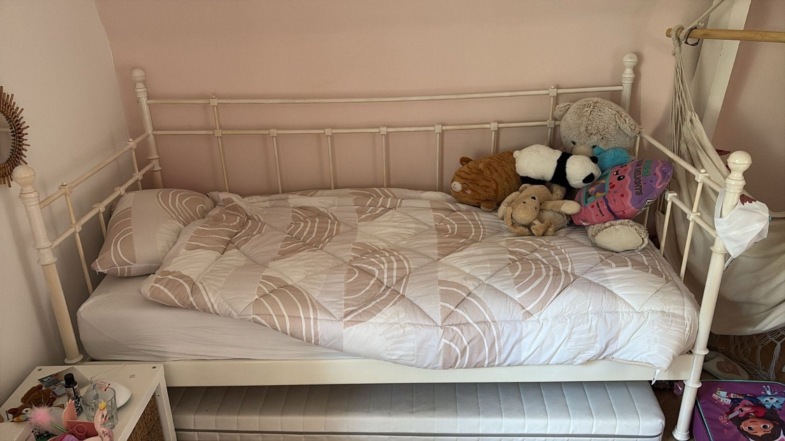 Wit metalen eenpersoonsbed (90 x 200), Ophalen, Gebruikt, 90 cm, Eenpersoons