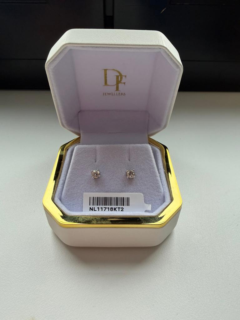 Witgoud Briljant Diamanten Oorknopjes., Ophalen of Verzenden, Zo goed als nieuw, Wit