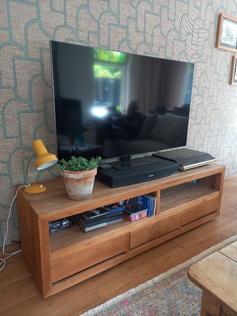 tv kast teak mooi formaat 1.60 lang, Ophalen, Gebruikt, 150 tot 200 cm, Teakhout