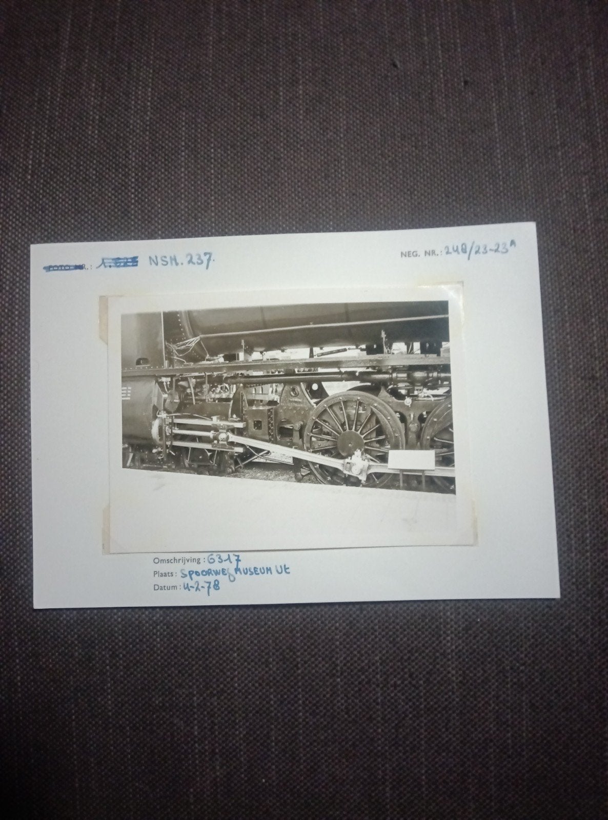 Historische foto NSM 237 Spoorwegmuseum Utrecht 1978, Ophalen of Verzenden, Gebruikt, Trein, Kaart of Prent