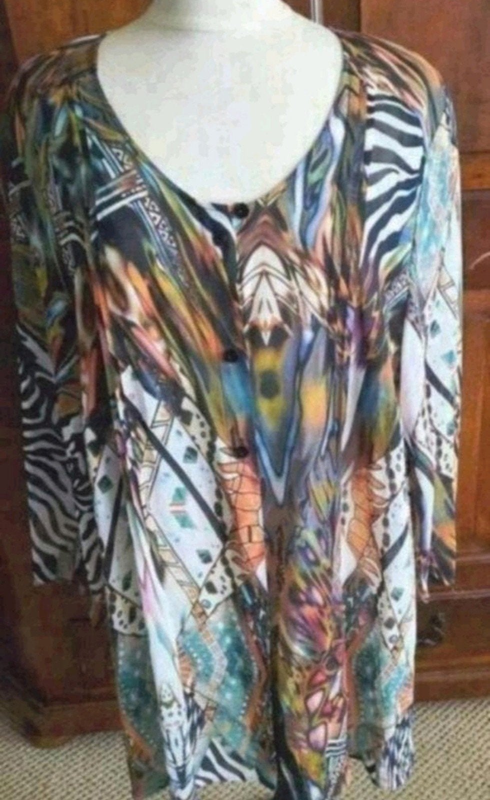 Fraai gekleurde zebraprint doorknoopblouse Via Appia Due 54, Kleding | Dames, Grote Maten, Blouse of Tuniek, Zo goed als nieuw