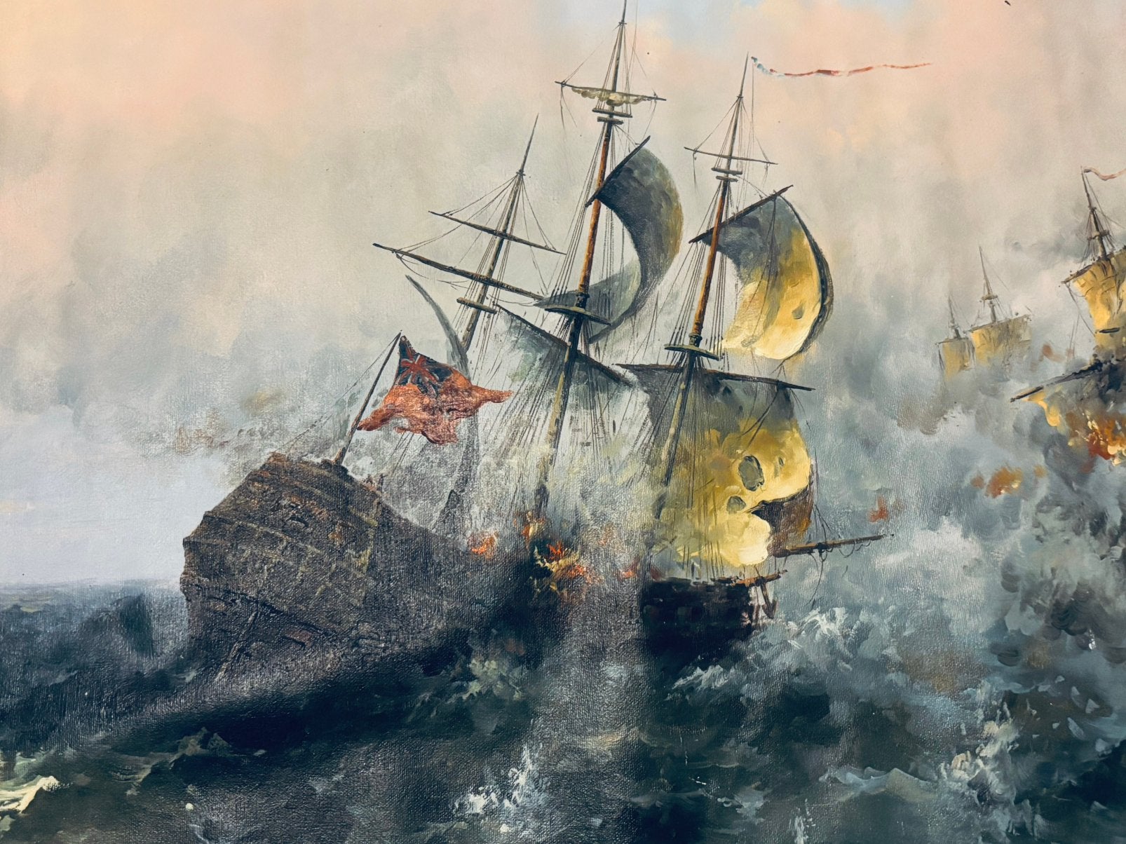 Driemaster boot  zeefdruk op canvas, Ophalen