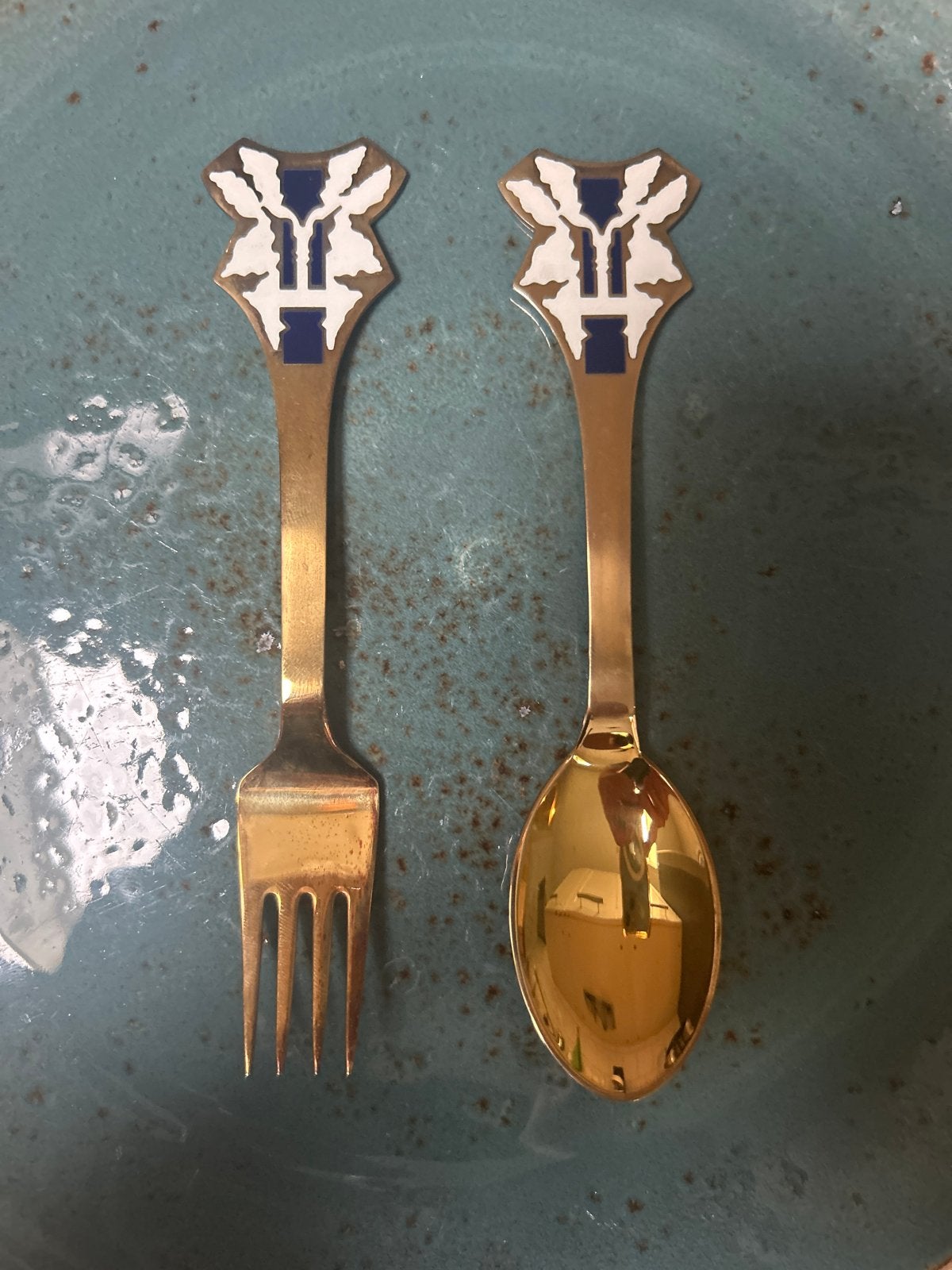 Michelsen kerstbestek, set van 2, verguld 925s silver 1991, Antiek en Kunst, Ophalen