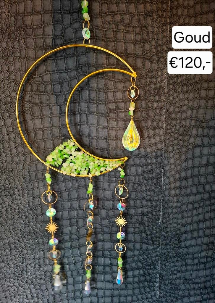 Suncatcher maan met groene stenen, Ophalen of Verzenden