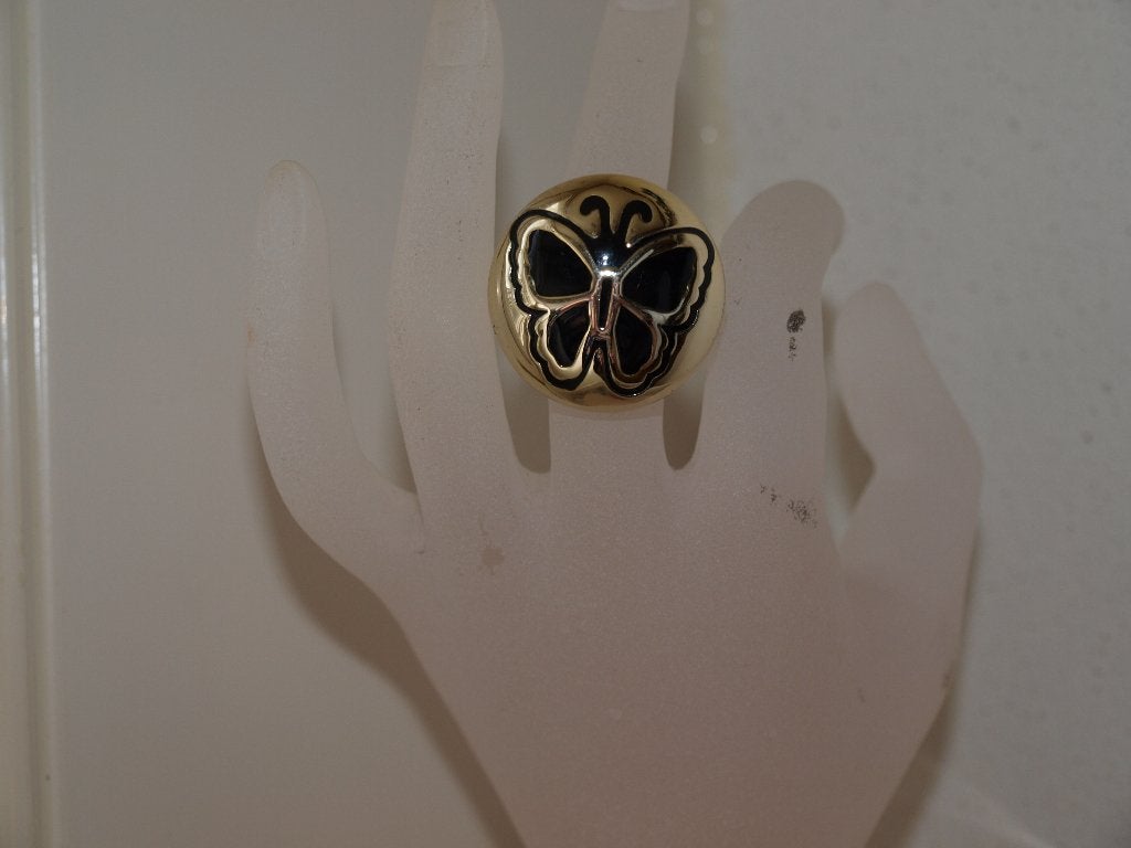 goudkleurige ring met vlinder 18 mm, Sieraden, Tassen en Uiterlijk, Ringen, Nieuw, Ophalen of Verzenden, Dame, Groen