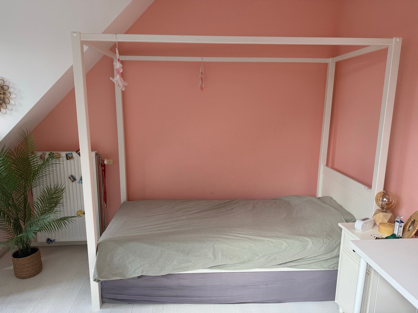 Hemelbed van hout - inclusief matras, Ophalen, Gebruikt, 90 cm, Eenpersoons