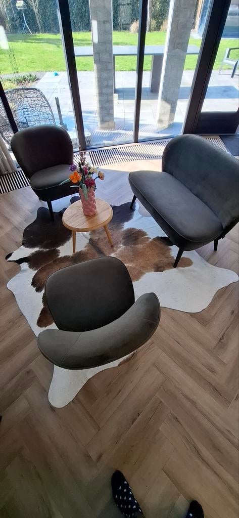 Groen velvet stof bankje en twee stoelen - Zo goed als nieuw, Ophalen, Minder dan 75 cm, Tweepersoons, Zo goed als nieuw