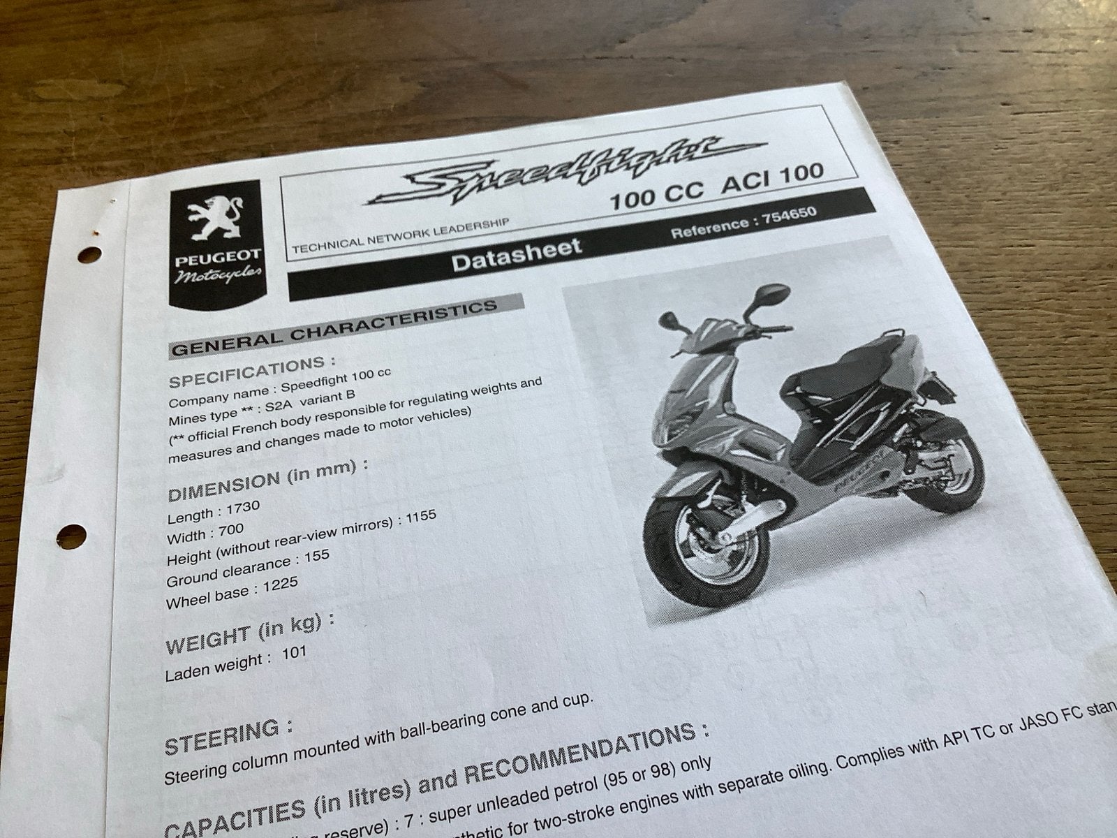 Peugeot Speedfight 100cc Datasheet.  (16), Verzenden, Gebruikt, Overige typen, Peugeot