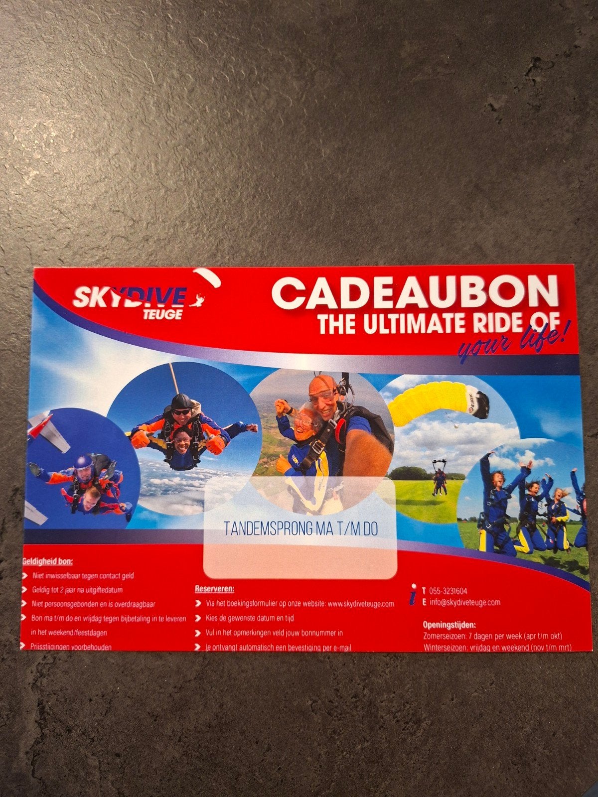 Tandemvlucht bij Skydive Teuge, Tickets en Kaartjes, Eén persoon, Cadeaubon